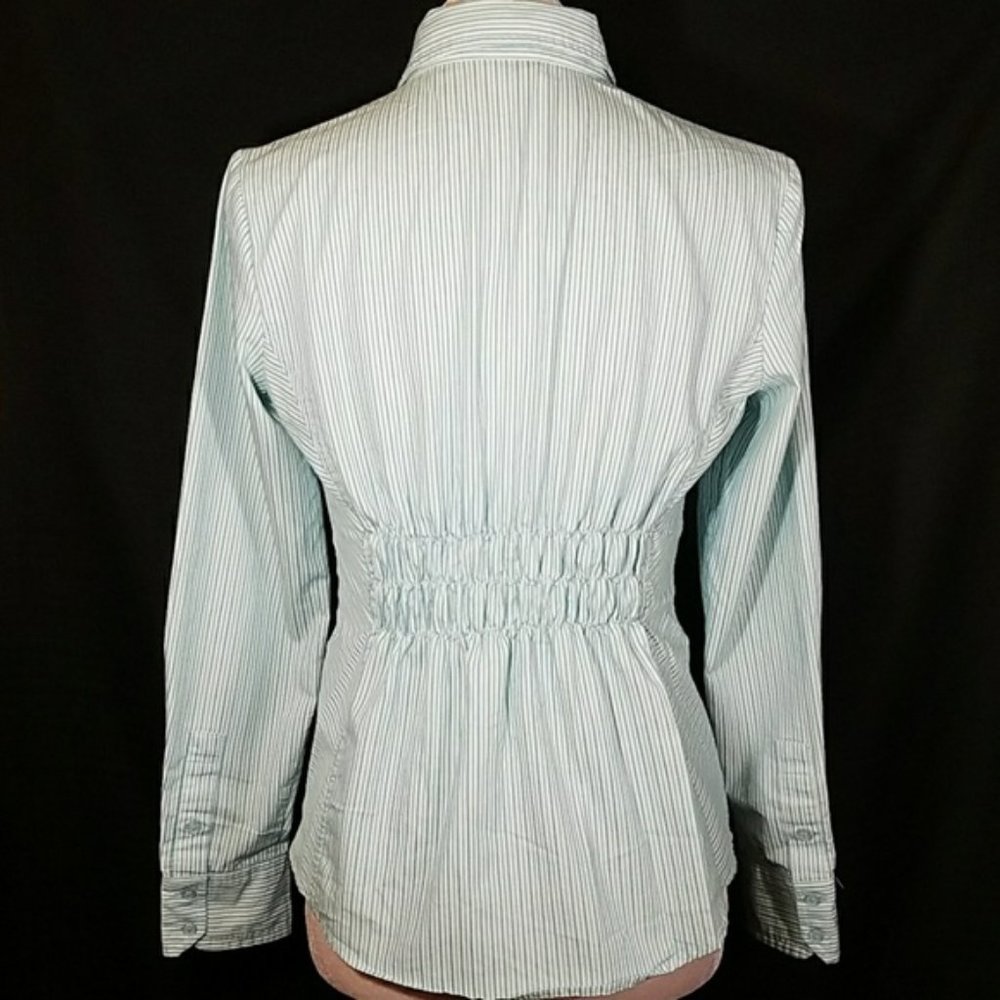 NEW YORK & CO Teal Pinstripe button down top - Picture 2 of 6
